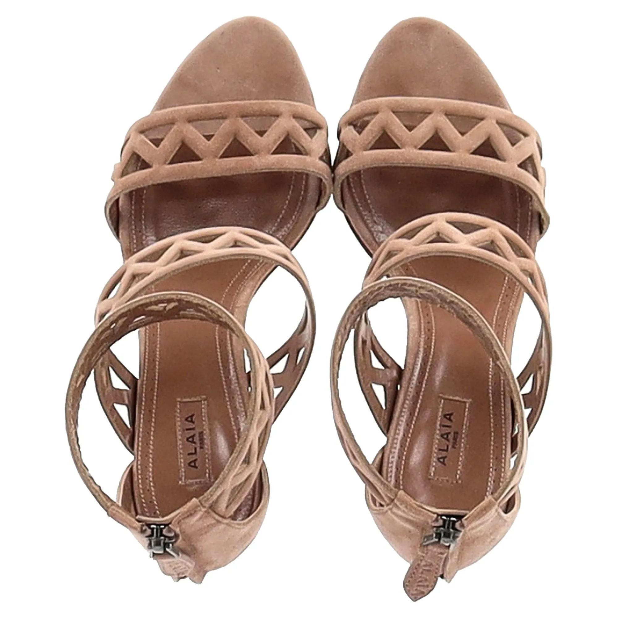 Alaa 90 Laser-Cut Sandals in Nude Suede