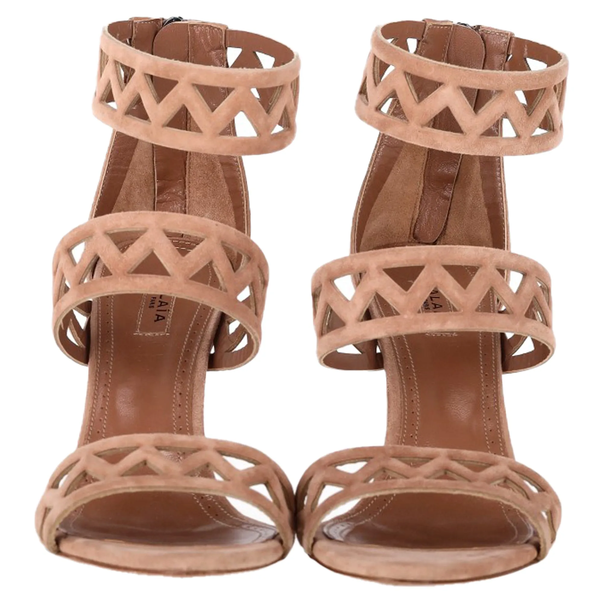 Alaa 90 Laser-Cut Sandals in Nude Suede