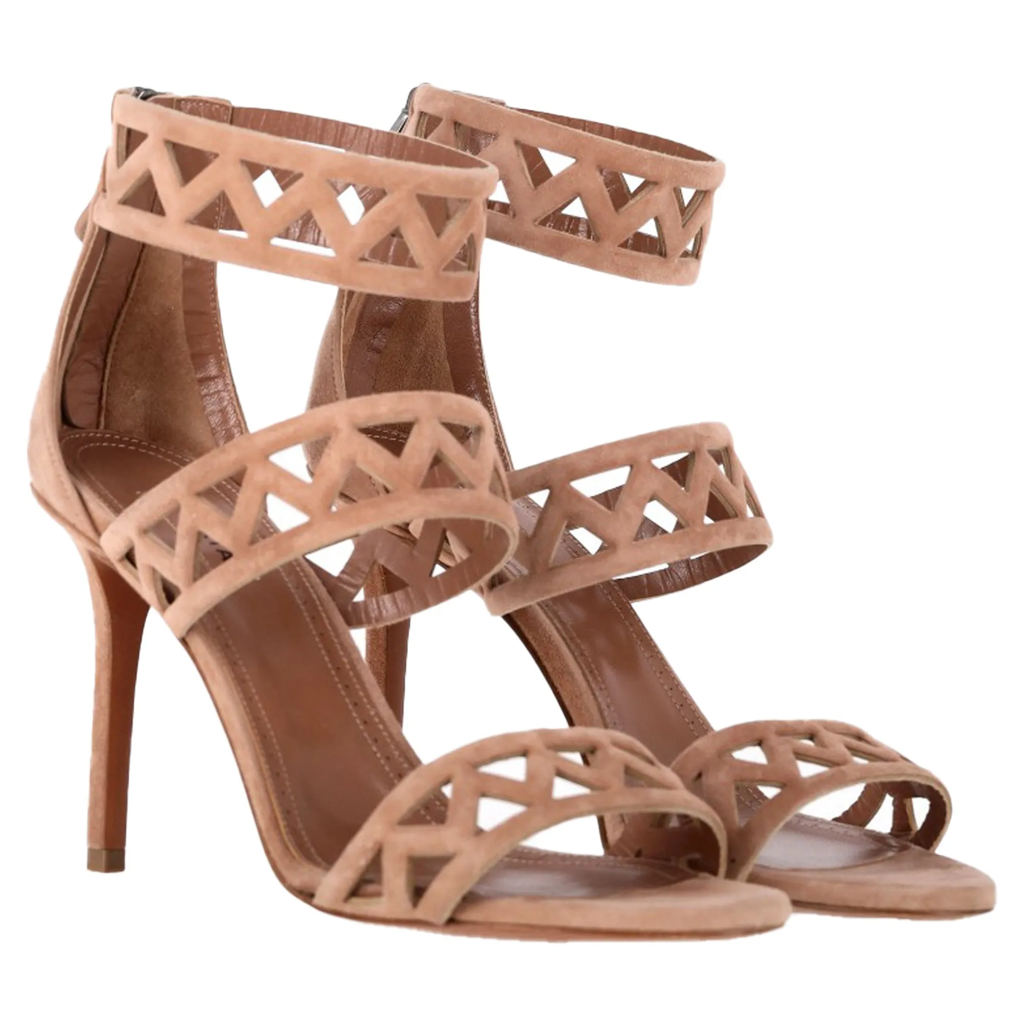 Alaa 90 Laser-Cut Sandals in Nude Suede