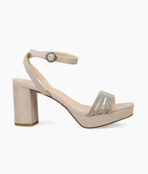 Aliana Platform Heel In Dark Taupe Shimmer Suede