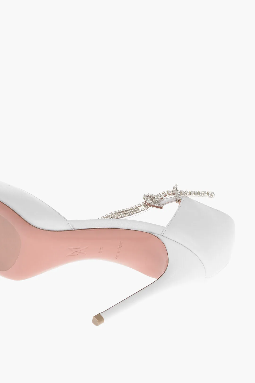 Amina Muaddi Leather Ursina Pumps With Rhinestoned Ankle Strap 10.5Cm
