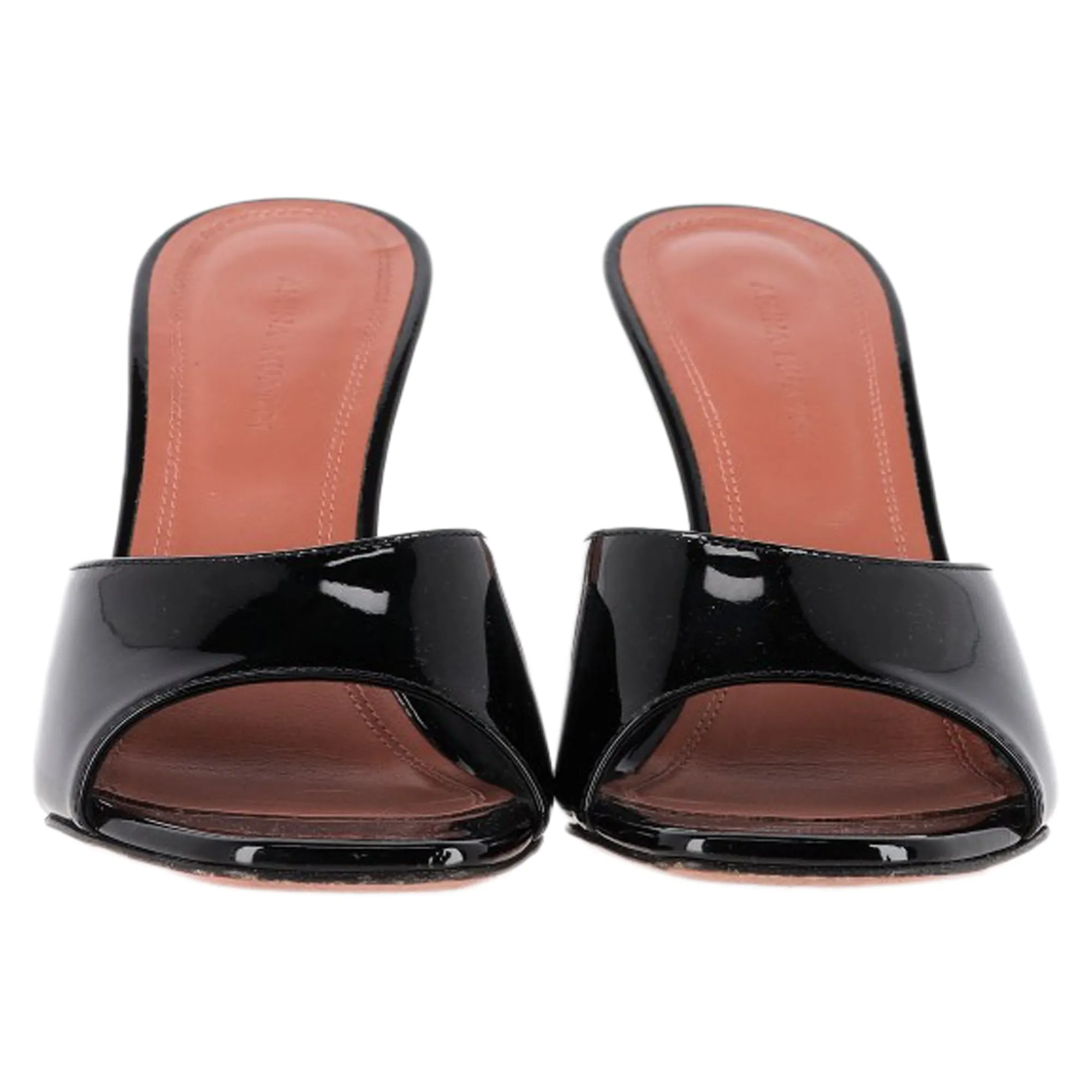 Amina Muaddi Lupita Slip-On Sandal Heels in Black Leather