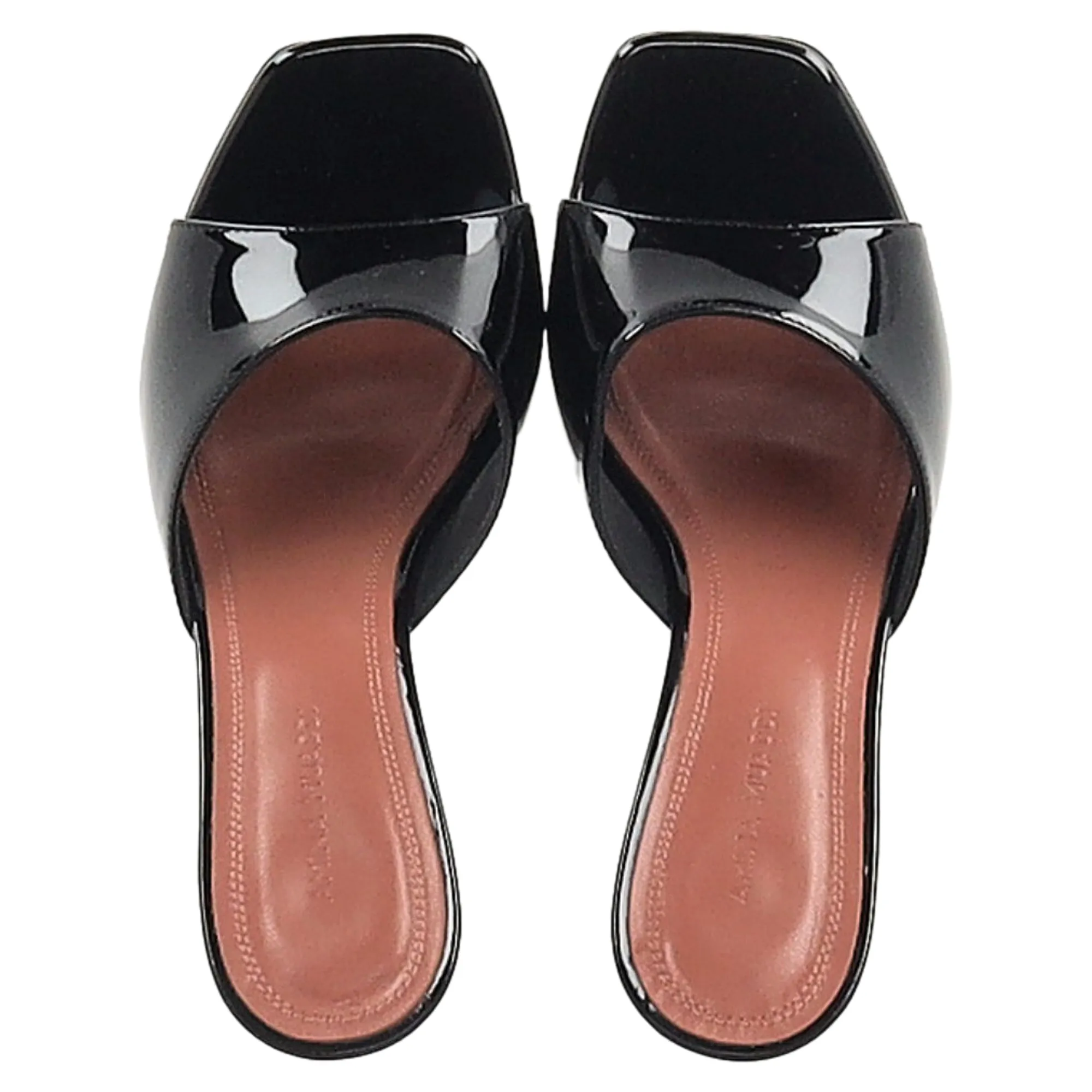 Amina Muaddi Lupita Slip-On Sandal Heels in Black Leather