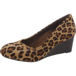 Antonia Womens Calf Hair Leopard Print Wedge Heels