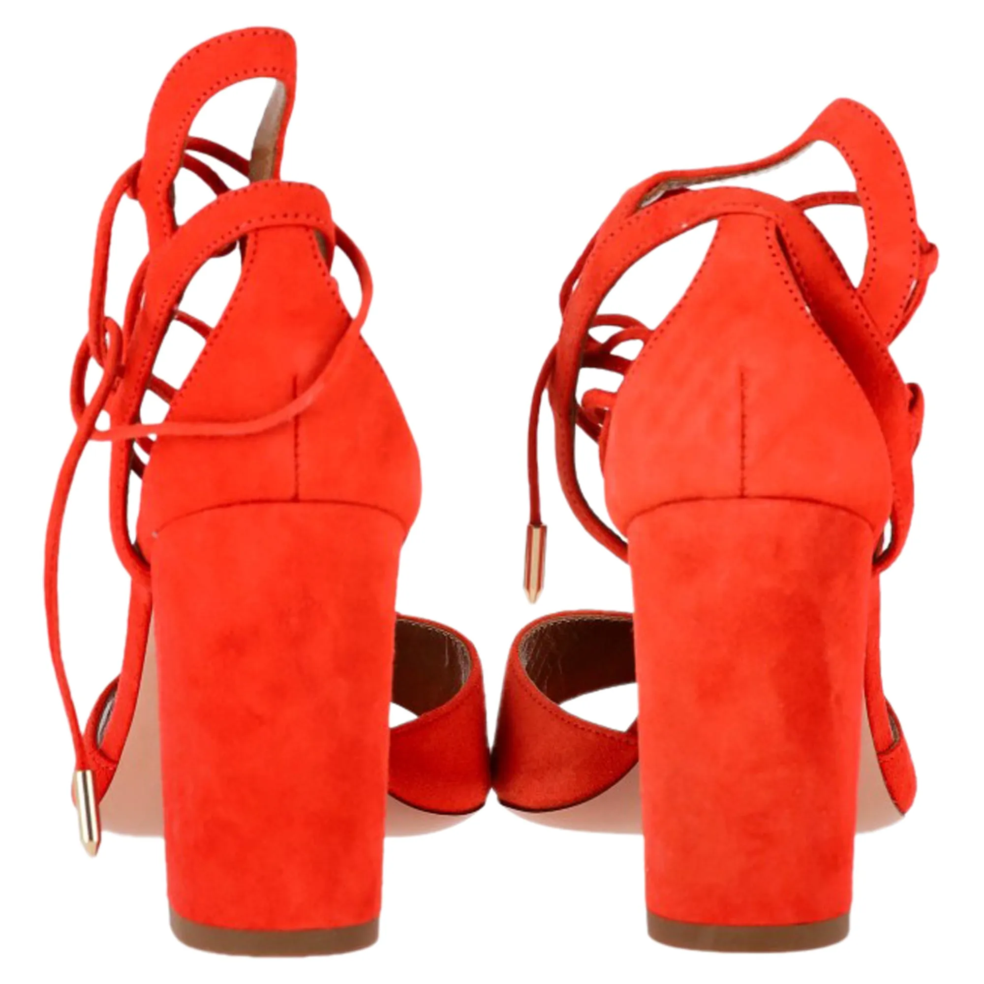 Aquazzura Austin Strappy Sandal Heels in Orange Suede