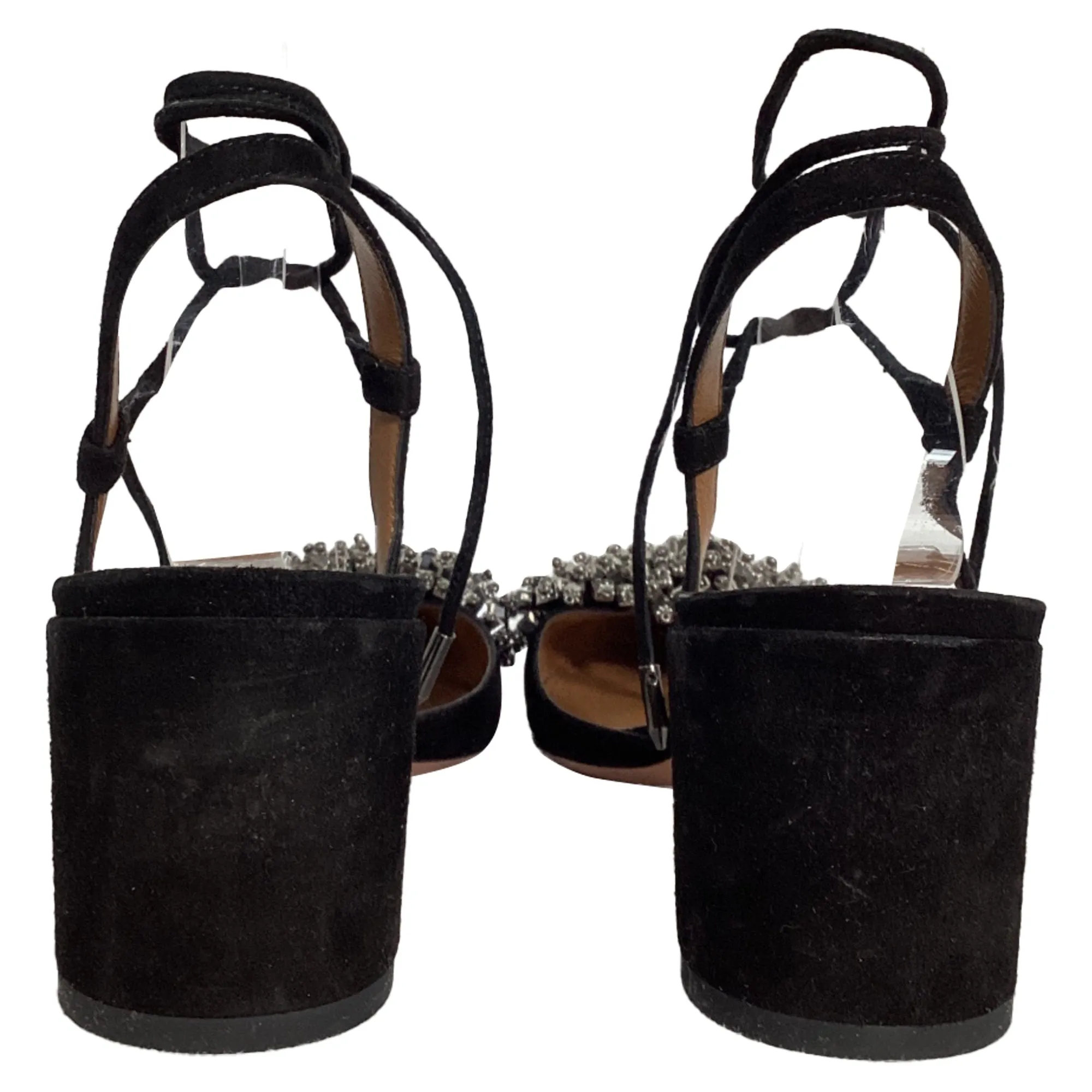 Aquazzura Crystal-Embellished Sandals in Black Suede