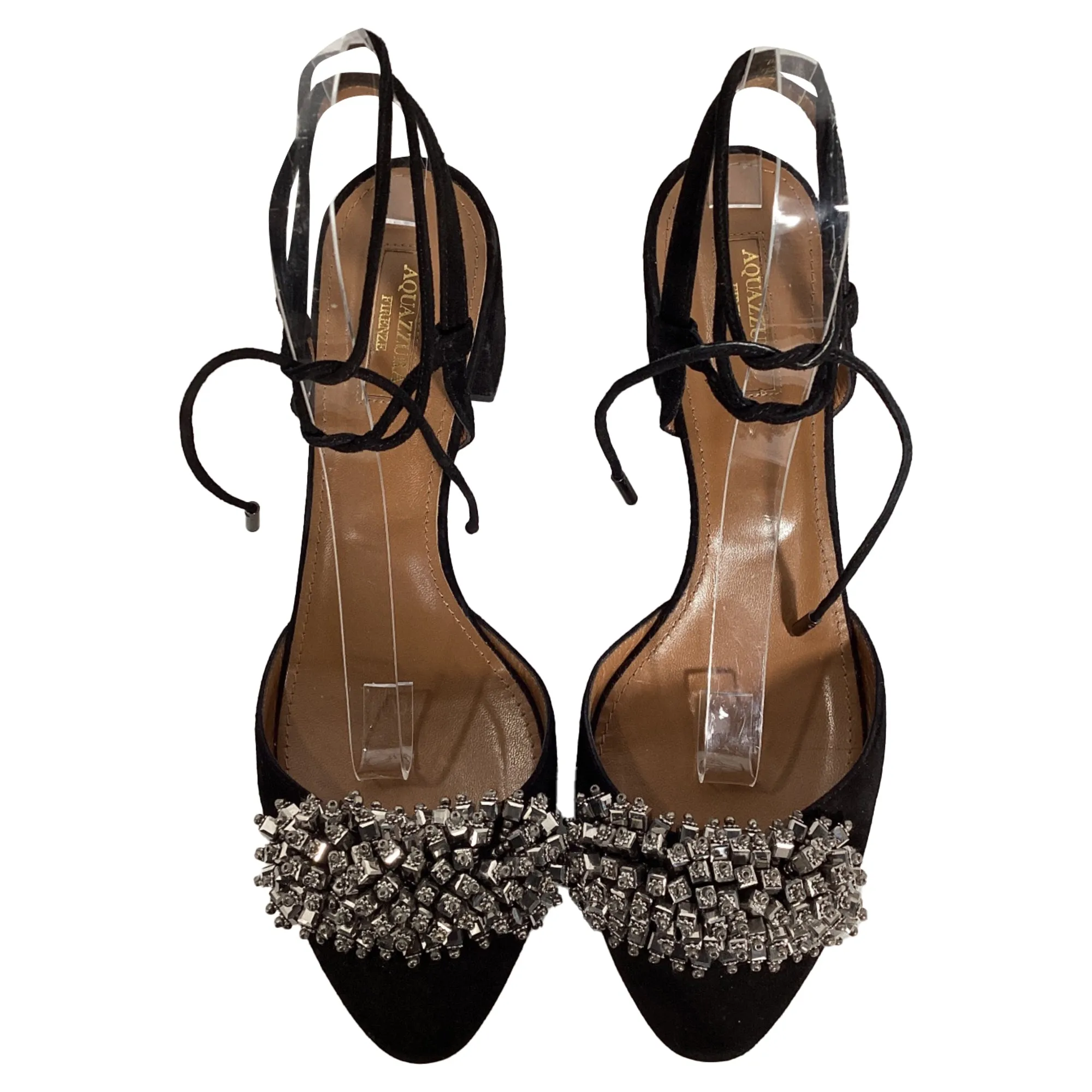 Aquazzura Crystal-Embellished Sandals in Black Suede