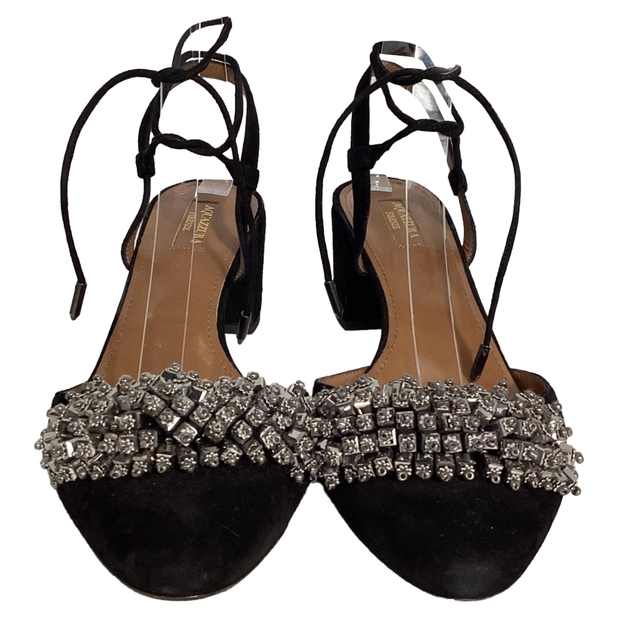 Aquazzura Crystal-Embellished Sandals in Black Suede