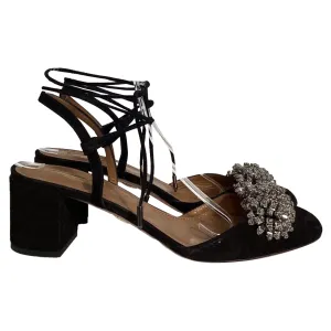 Aquazzura Crystal-Embellished Sandals in Black Suede