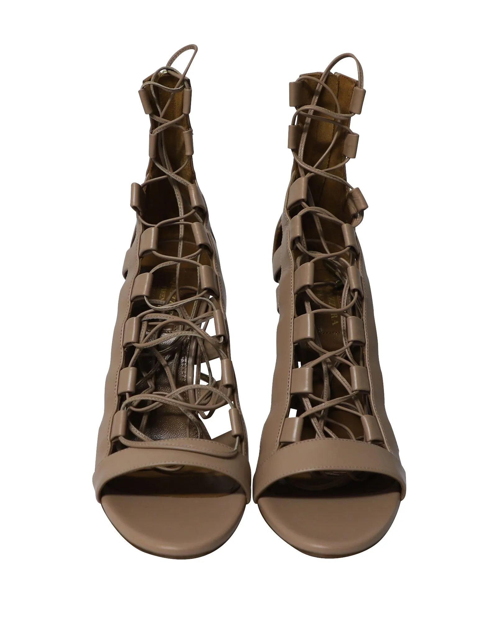 Aquazzura Lace-Up Amazon 105 Sandals in Nude Calfskin Leather