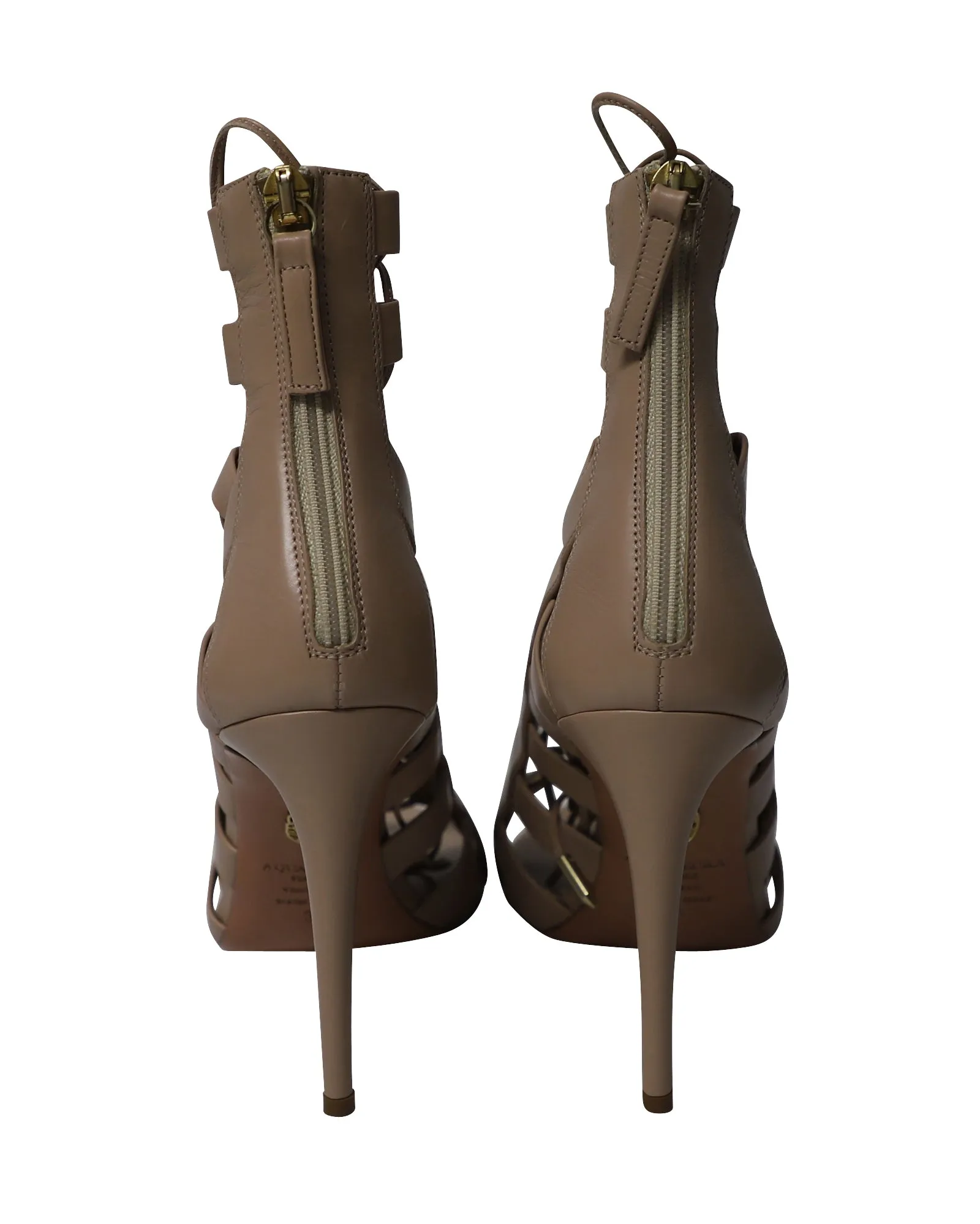 Aquazzura Lace-Up Amazon 105 Sandals in Nude Calfskin Leather