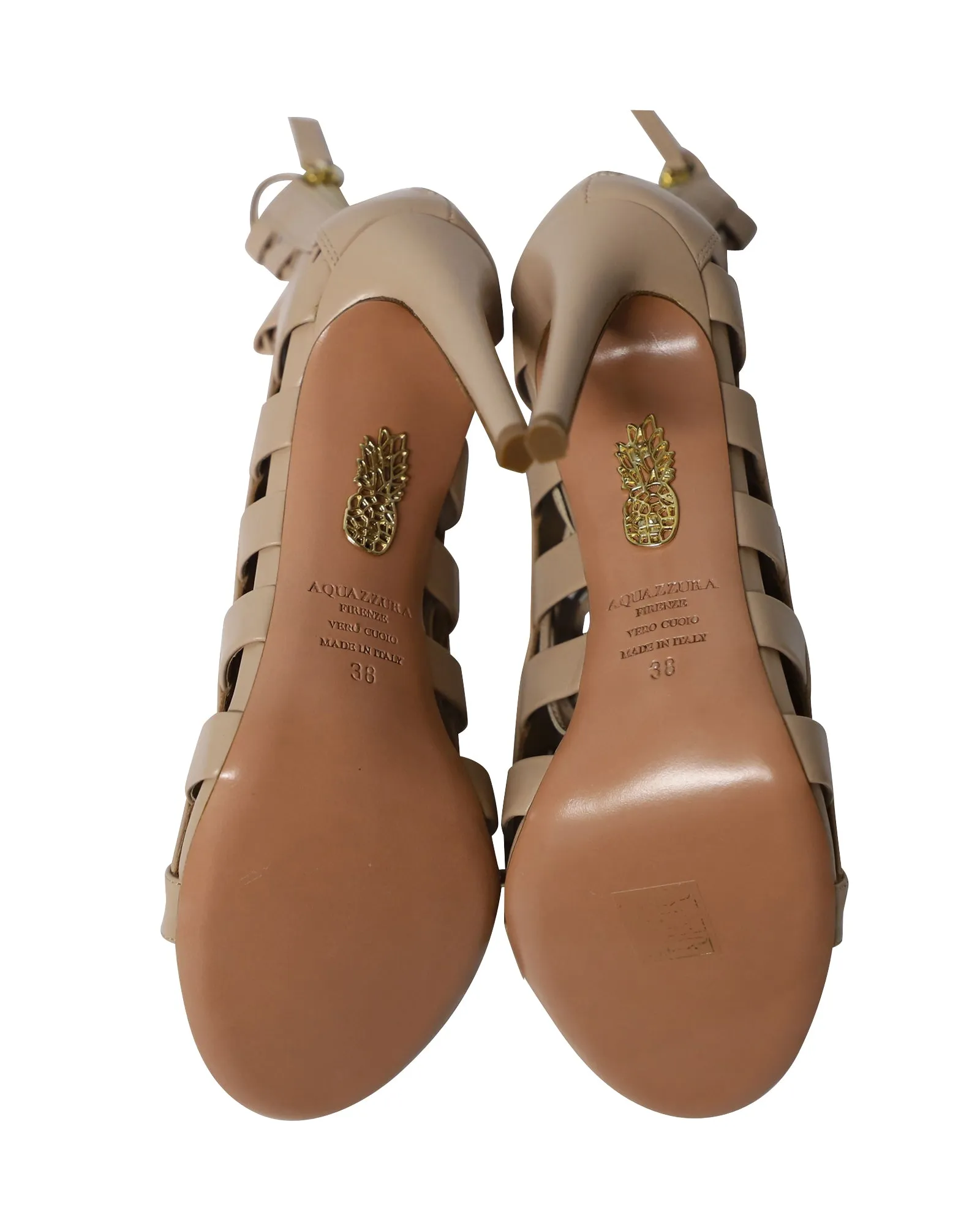 Aquazzura Lace-Up Amazon 105 Sandals in Nude Calfskin Leather