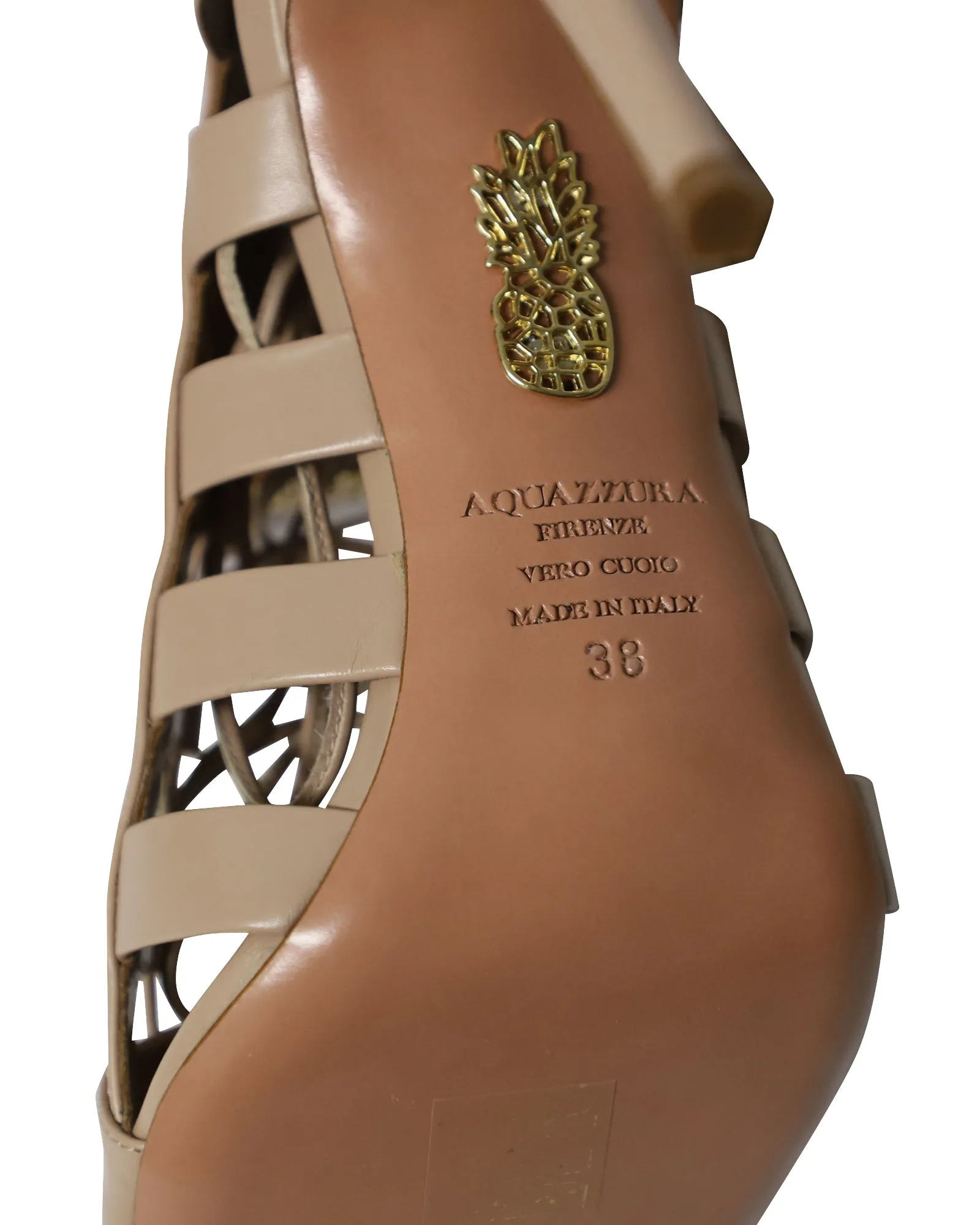 Aquazzura Lace-Up Amazon 105 Sandals in Nude Calfskin Leather