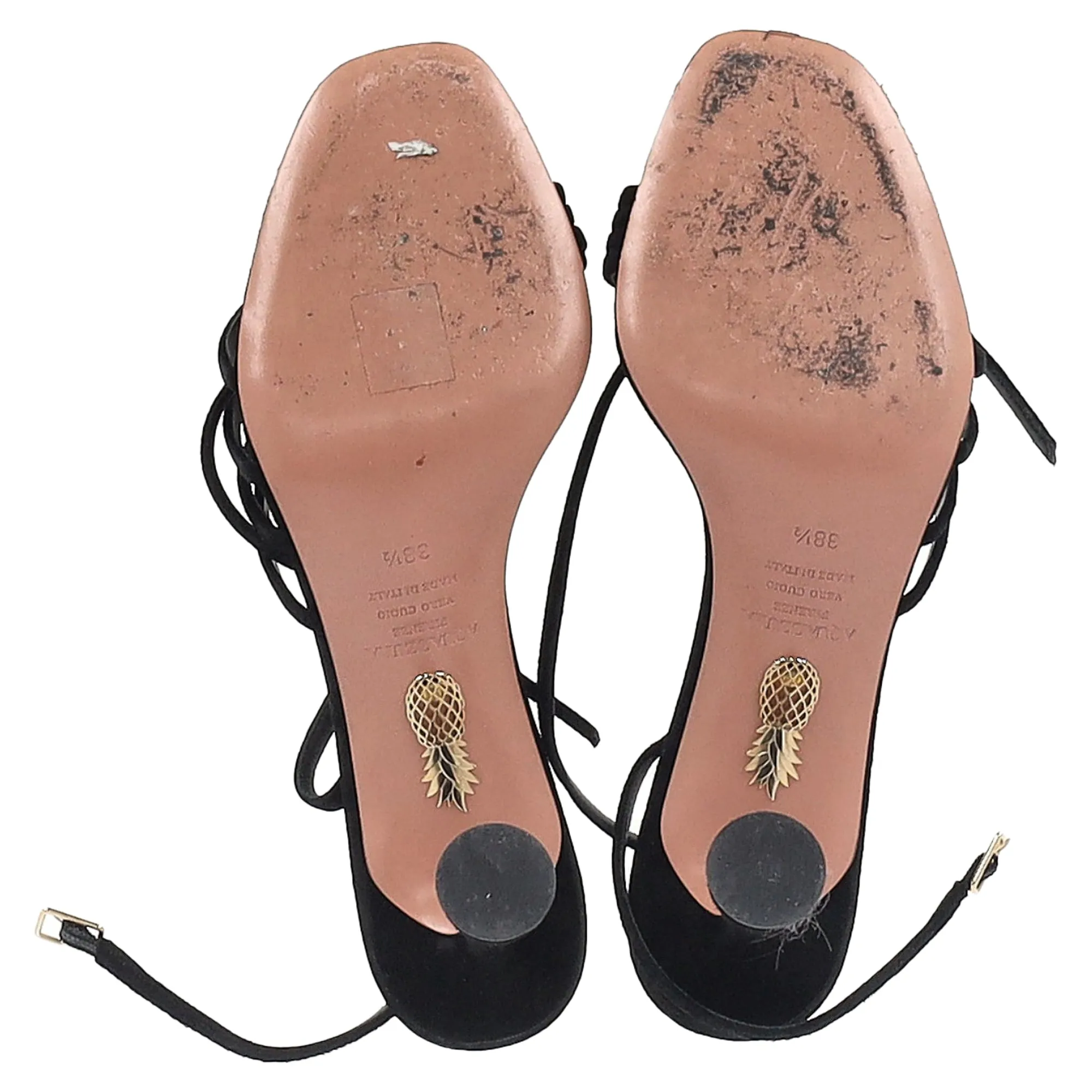 Aquazzura Latour 75 Ankle Sandal Heels in Black Suede