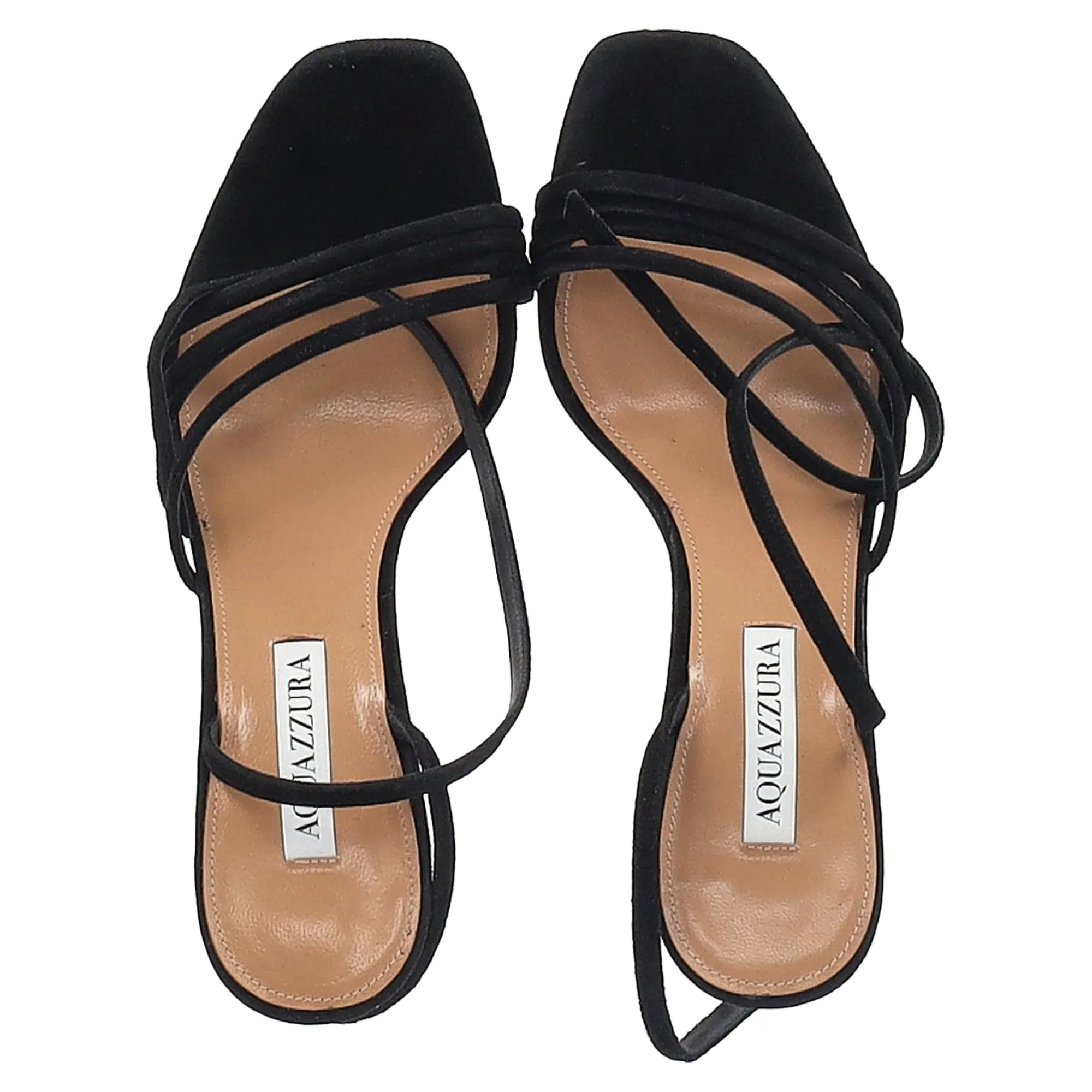 Aquazzura Latour 75 Ankle Sandal Heels in Black Suede