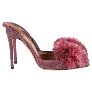 Aquazzura Pom-Pom Detail Slingback Pumps in Pink Glitter