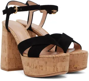 Bebe Heeled Sandals In Black & Cork