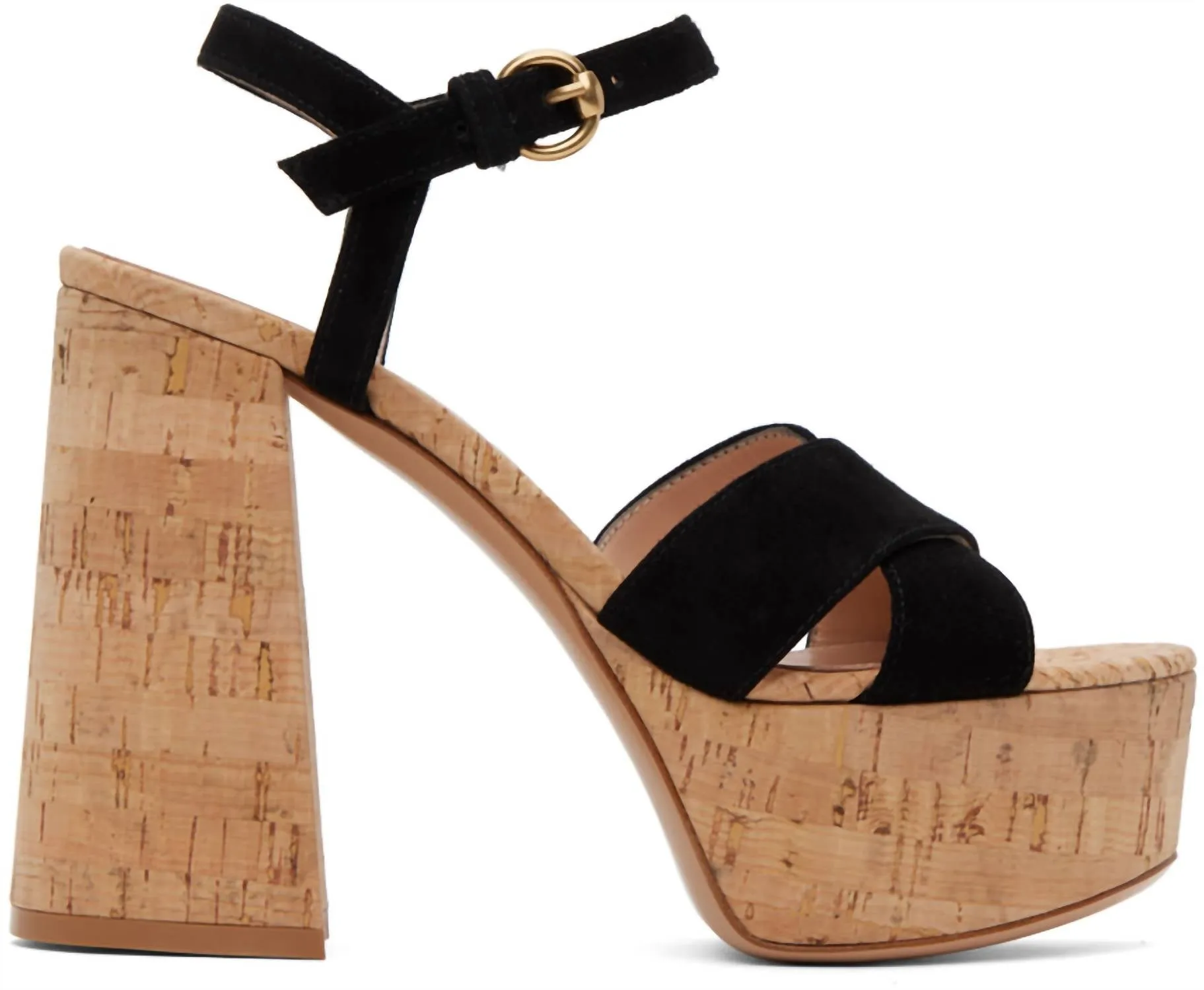 Bebe Heeled Sandals In Black & Cork