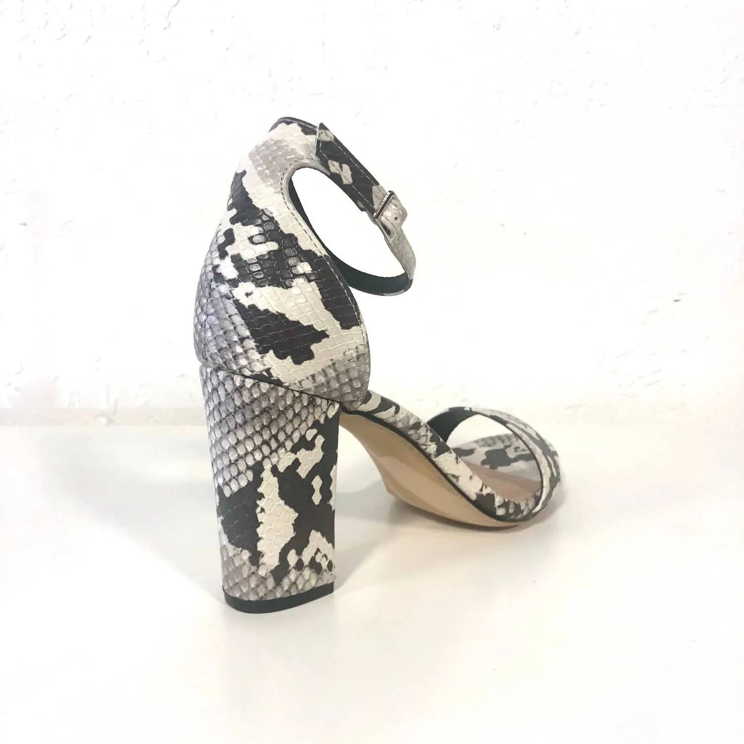 Beella Snake Animal Print Block Heels In Black White