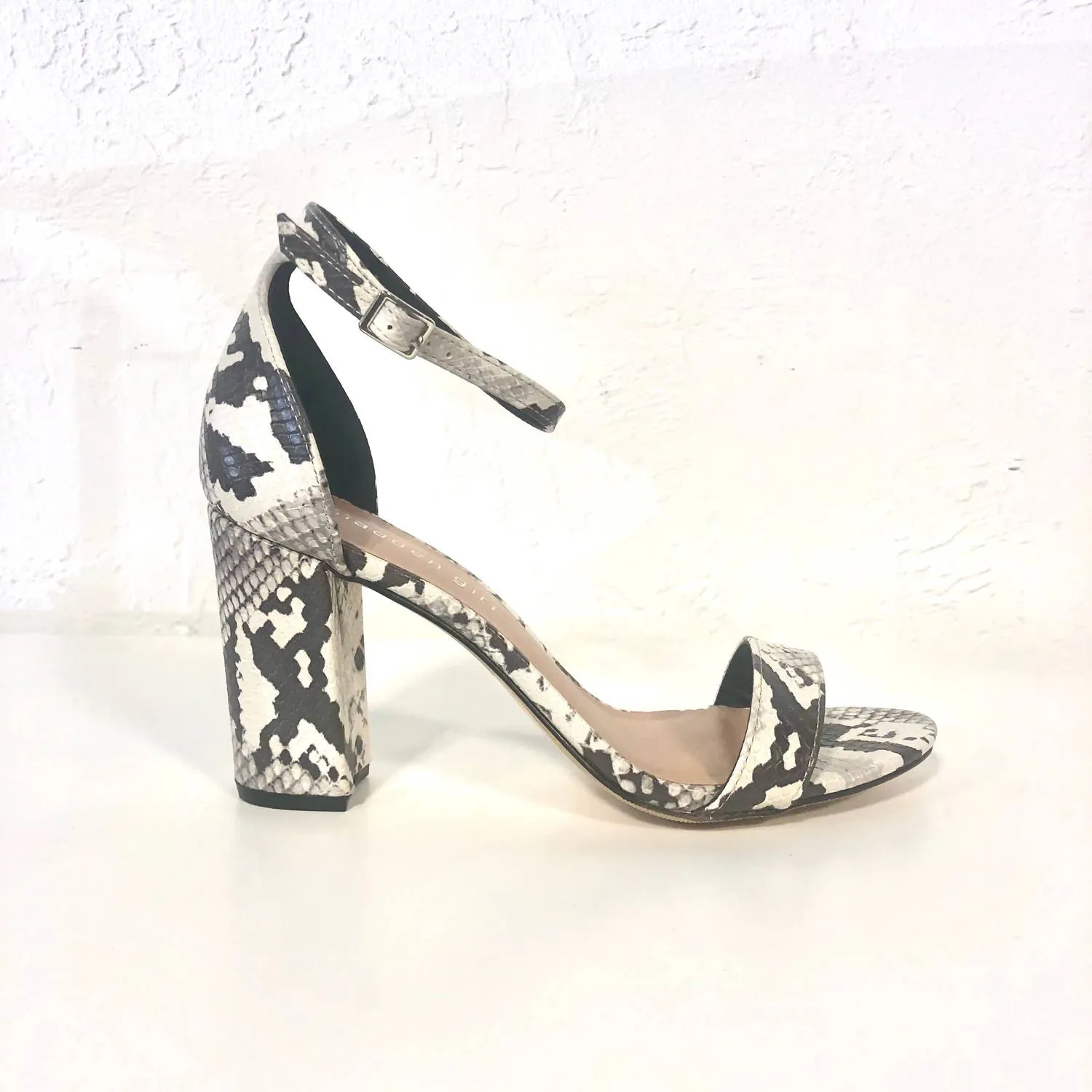 Beella Snake Animal Print Block Heels In Black White