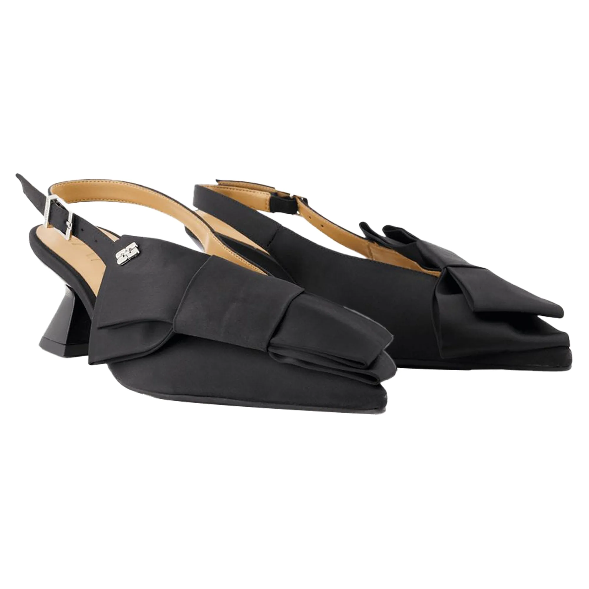 Big Bow Kitten Pumps - Ganni - Synthetic - Black