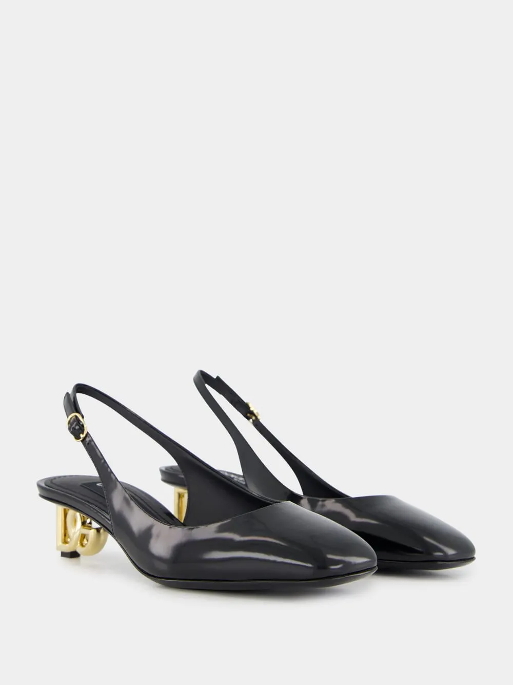 Black Patent Leather Slingbacks with DG Heel