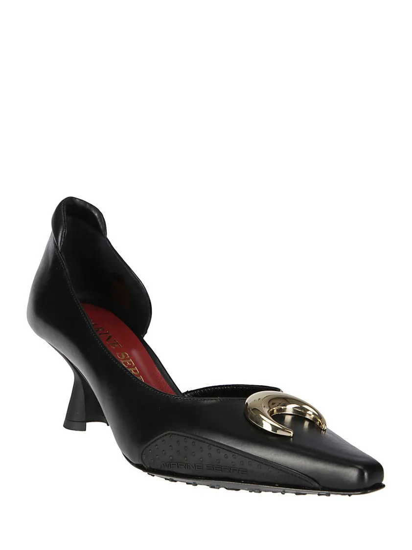 Black Slip-On Shoe With Gold Logo Plaque