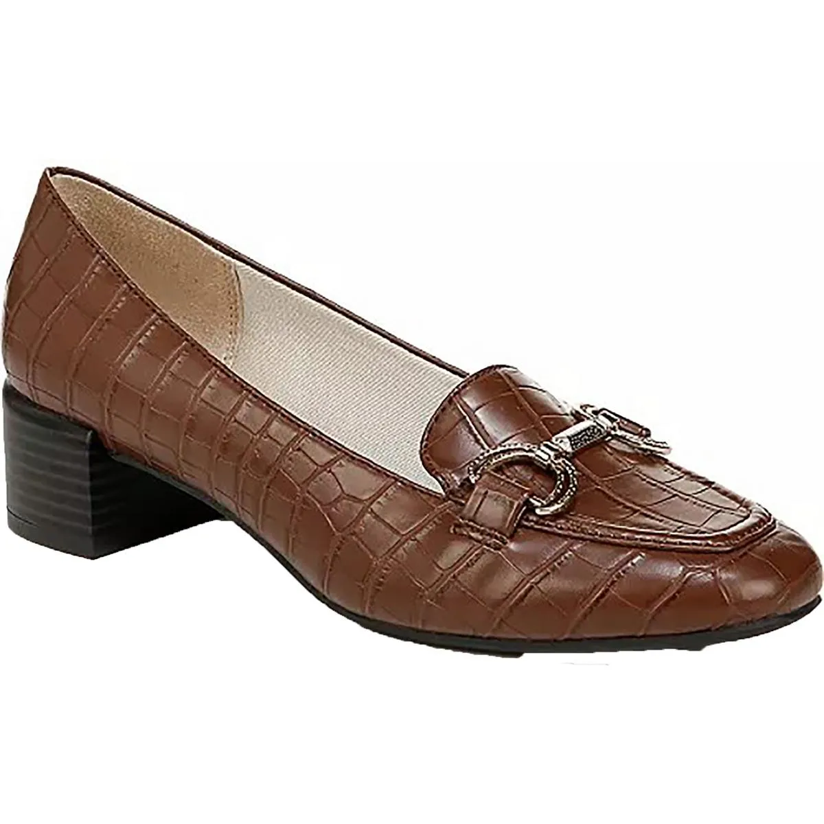 BLISS Womens Cushioned Footbed Leather Loafer Heels