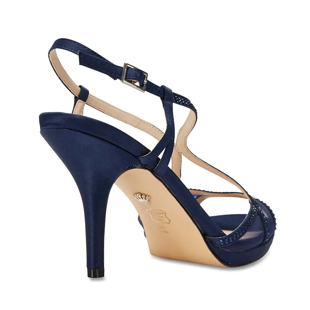 Blossom Heel in Navy Satin