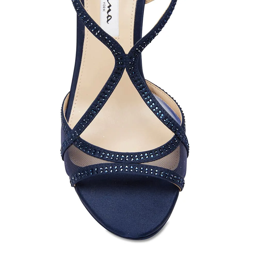 Blossom Heel in Navy Satin