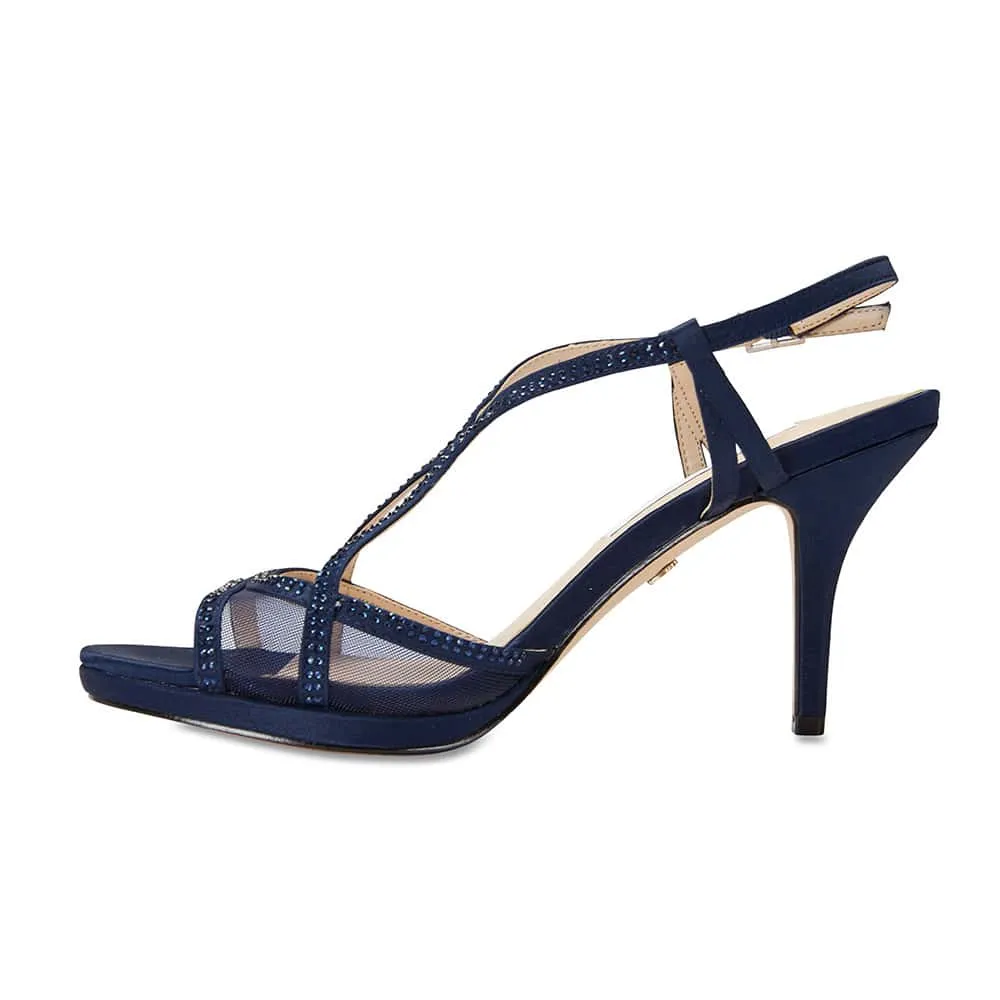 Blossom Heel in Navy Satin