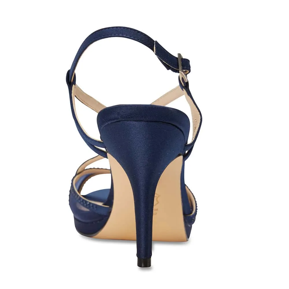 Blossom Heel in Navy Satin