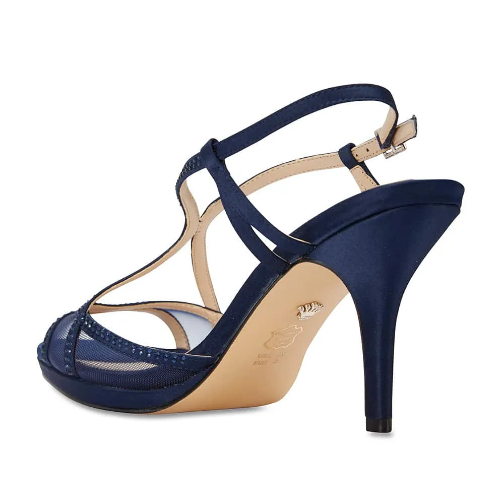 Blossom Heel in Navy Satin