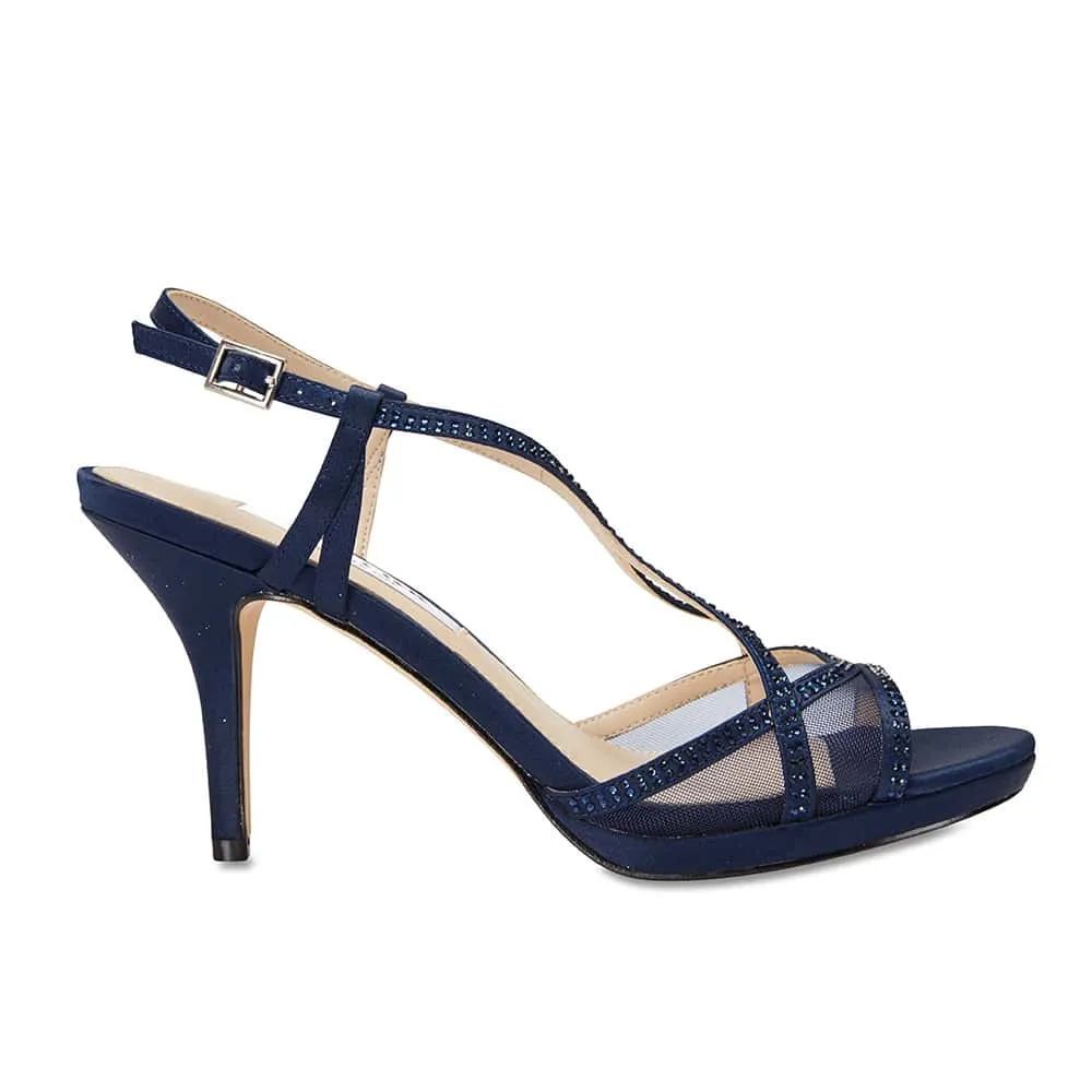 Blossom Heel in Navy Satin