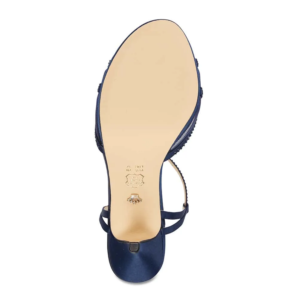 Blossom Heel in Navy Satin