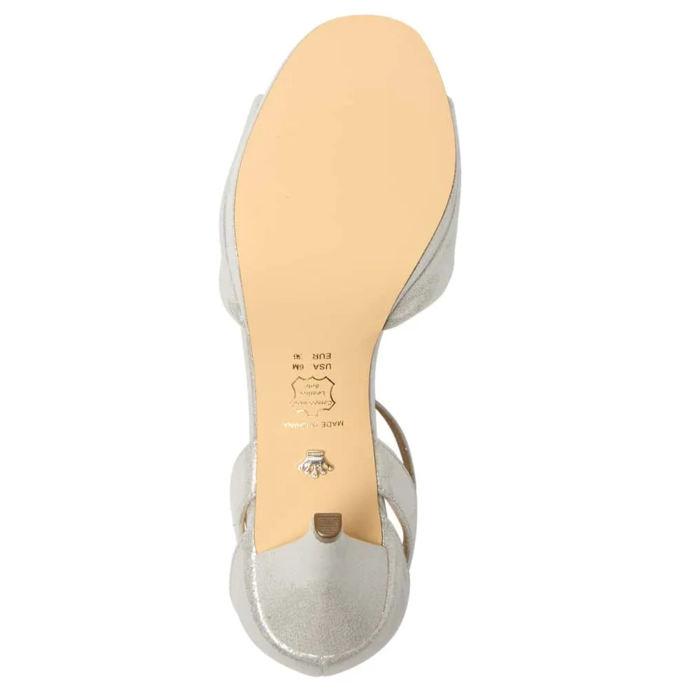Briza Heel in Silver Shimmer Suedette
