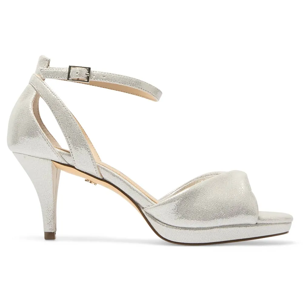 Briza Heel in Silver Shimmer Suedette