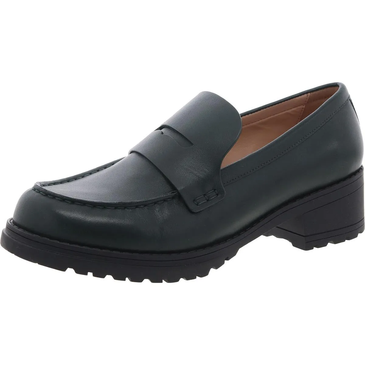 Camea Lug Loafer Womens Leather Embossed Loafer Heels