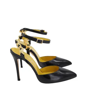 Charlotte Olympia Chain Ankle Strap Pointed-toe Pumps in Black Calfskin Leather