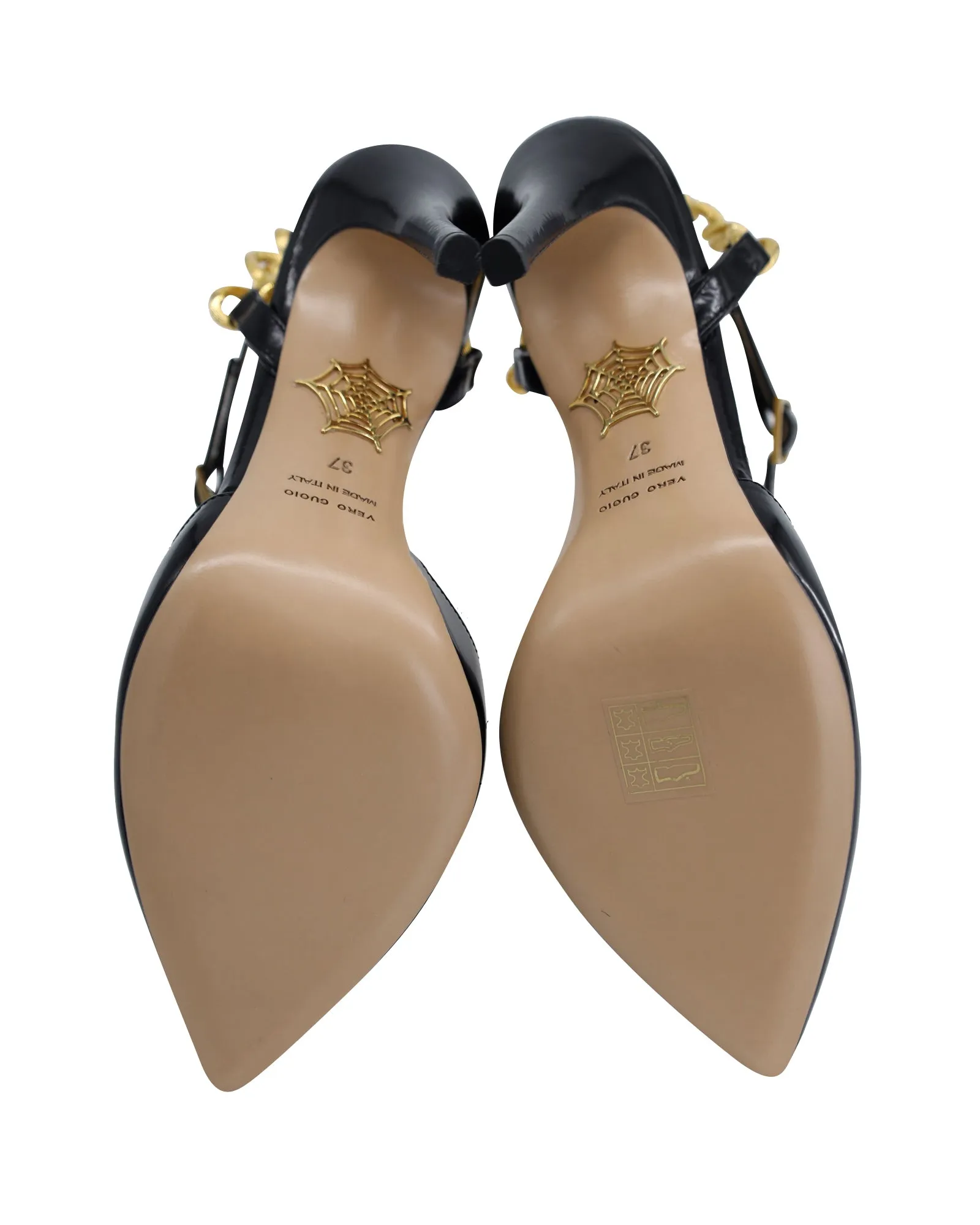 Charlotte Olympia Chain Ankle Strap Pointed-toe Pumps in Black Calfskin Leather