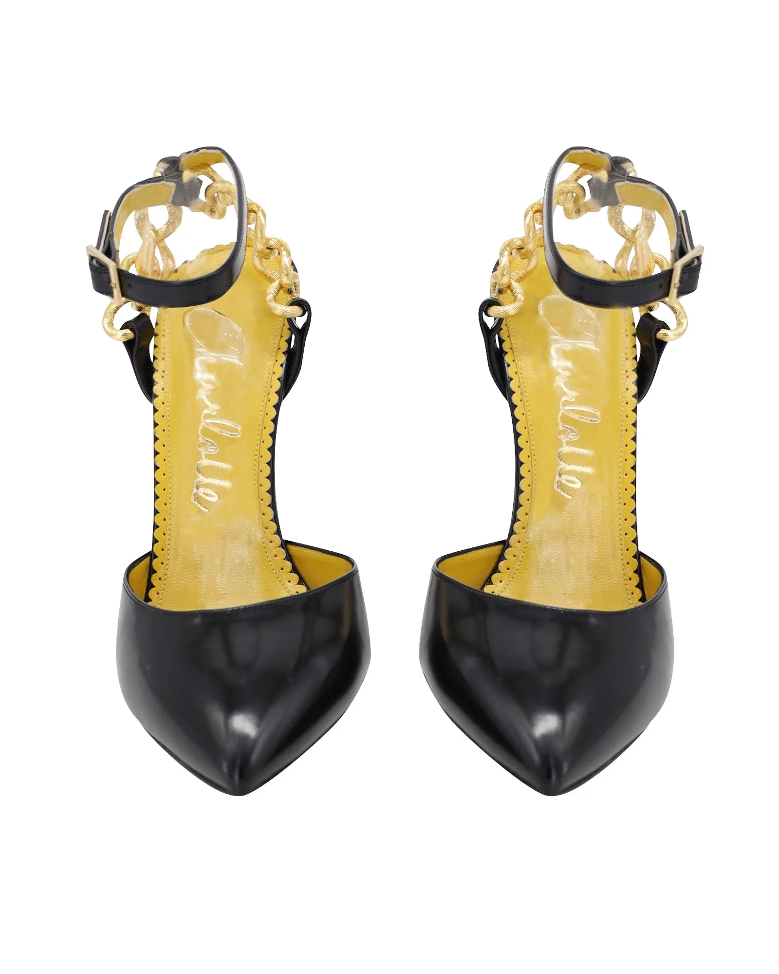 Charlotte Olympia Chain Ankle Strap Pointed-toe Pumps in Black Calfskin Leather