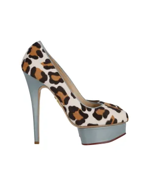 Charlotte Olympia Polly Leopard Print Platform Pumps in Multicolor Calf Hair and Leather