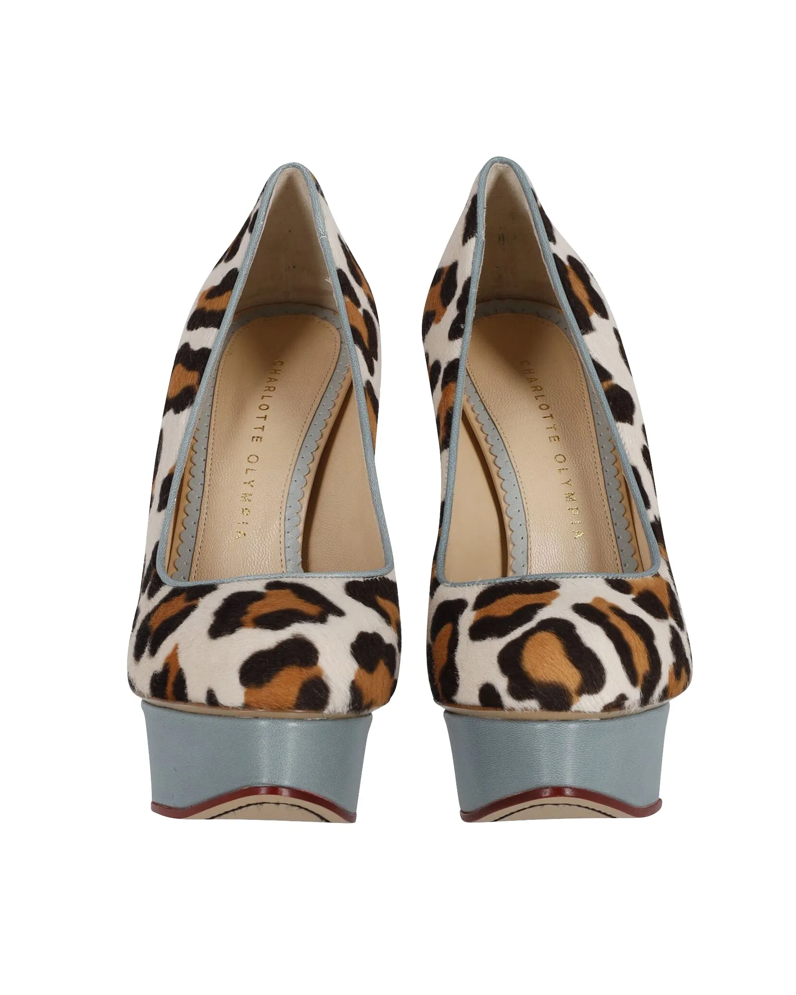Charlotte Olympia Polly Leopard Print Platform Pumps in Multicolor Calf Hair and Leather