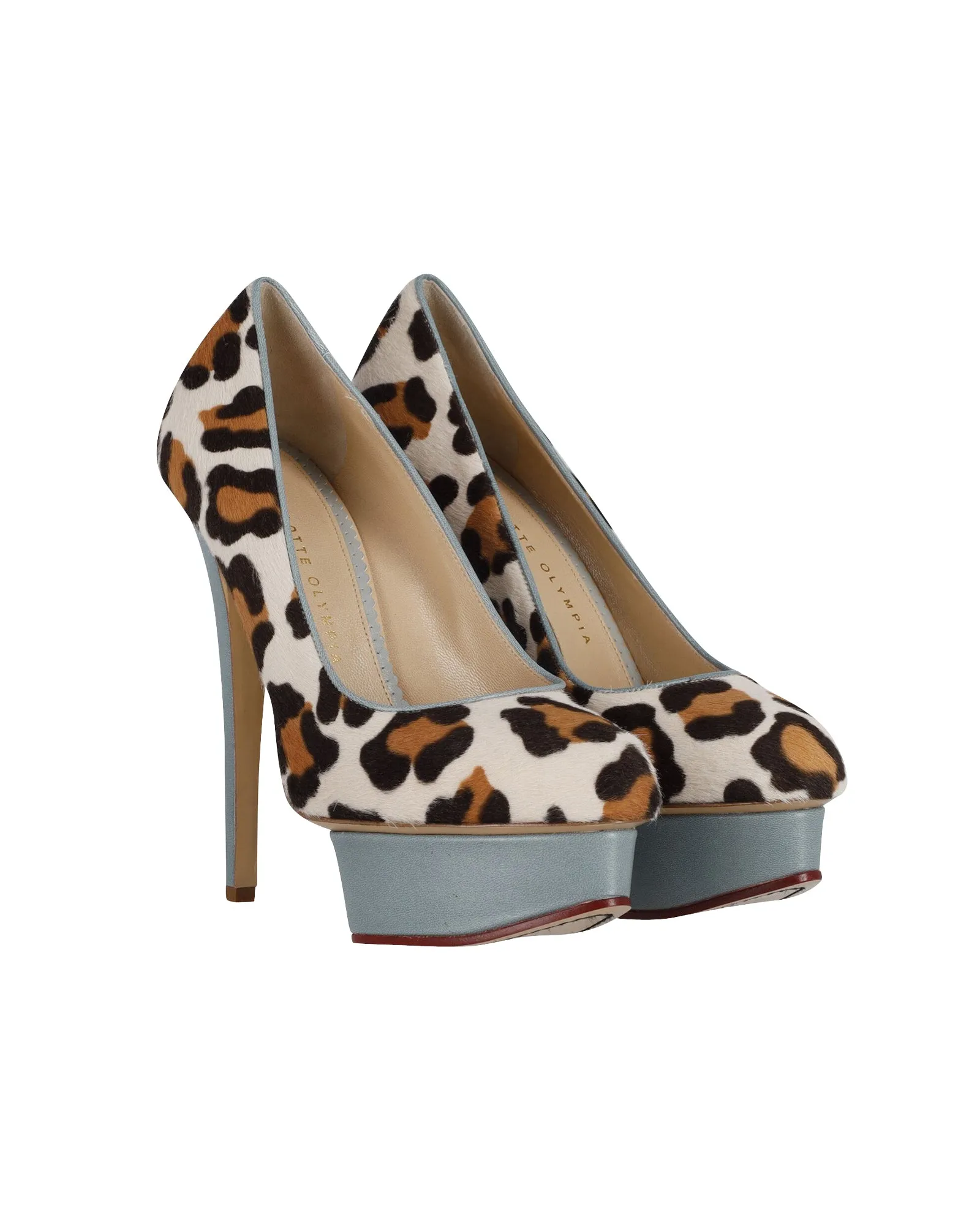 Charlotte Olympia Polly Leopard Print Platform Pumps in Multicolor Calf Hair and Leather