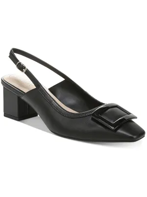 Cienna Womens Faux Leather Patent Trim Slingback Heels