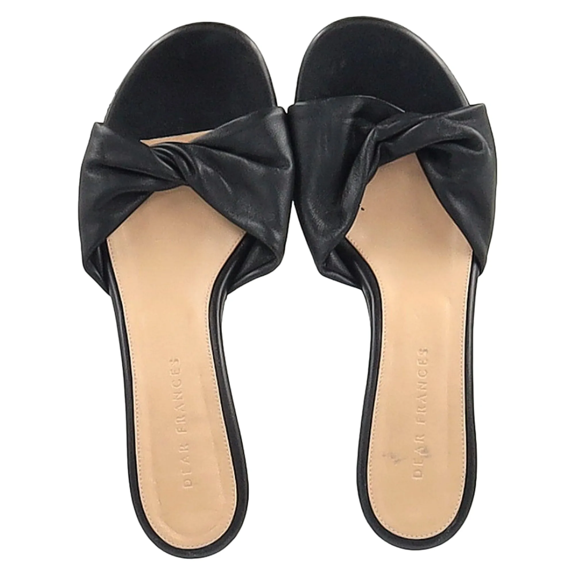 Dear Frances Twisted Slide Sandals in Black Leather