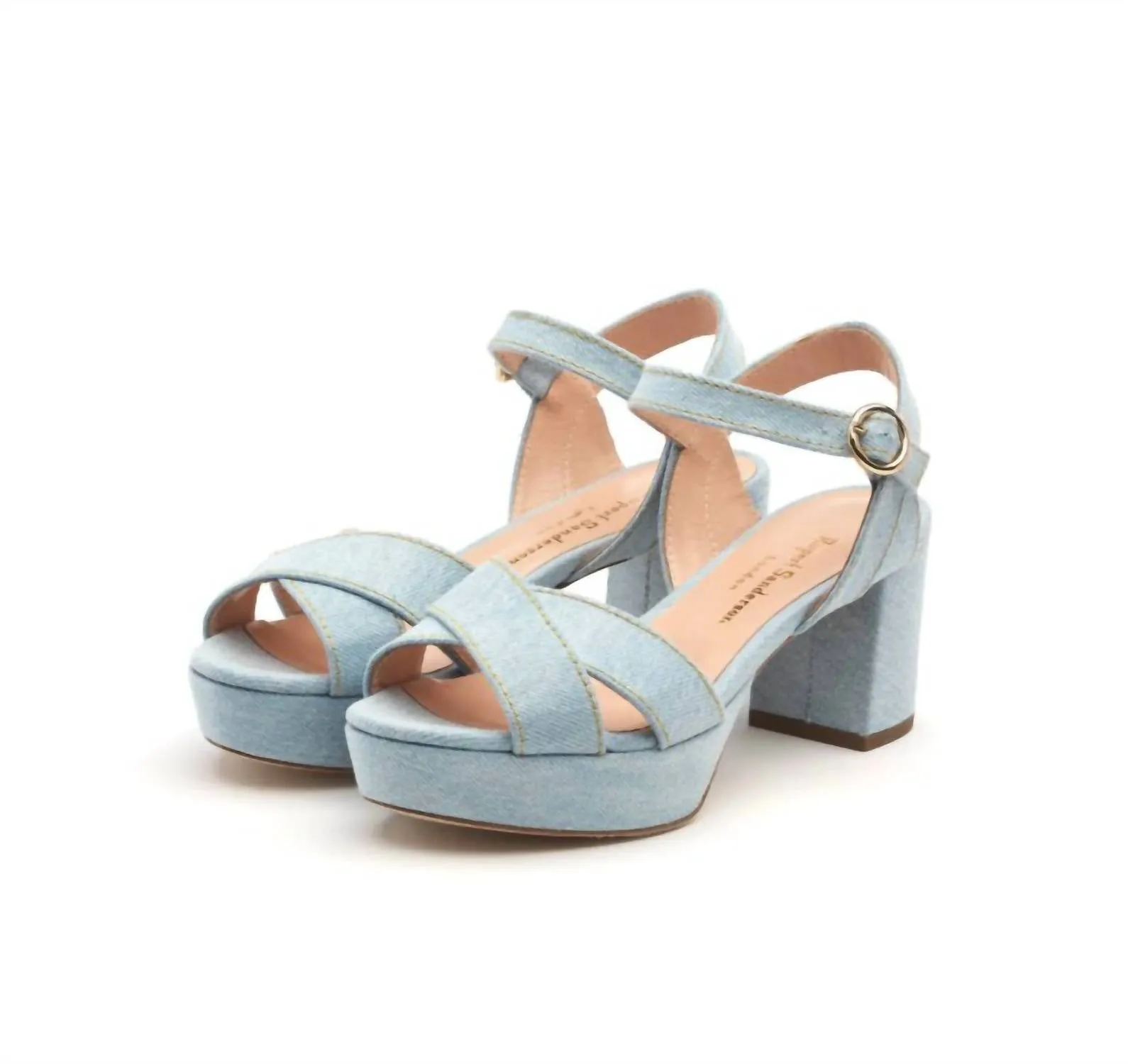 Deidre Low Platform Sandals In Washed Denim