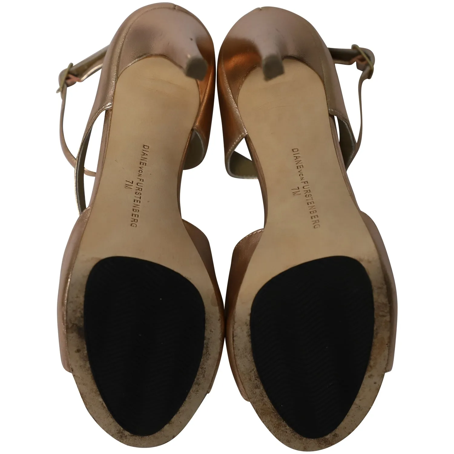 Diane Von Furstenberg Jujette  Heels in Metallic Rosegold Leather