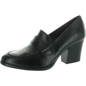 Ellison Womens Cushioned Footbed Leather Loafer Heels