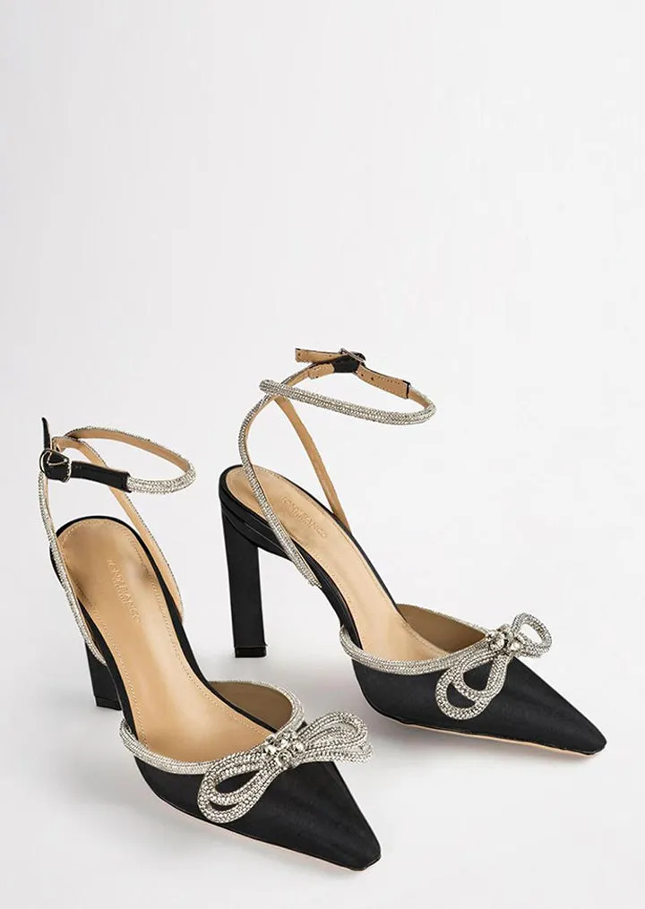 Elsie Black Satin Heels
